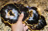 Black, white, gold agate coasters. Set of 4