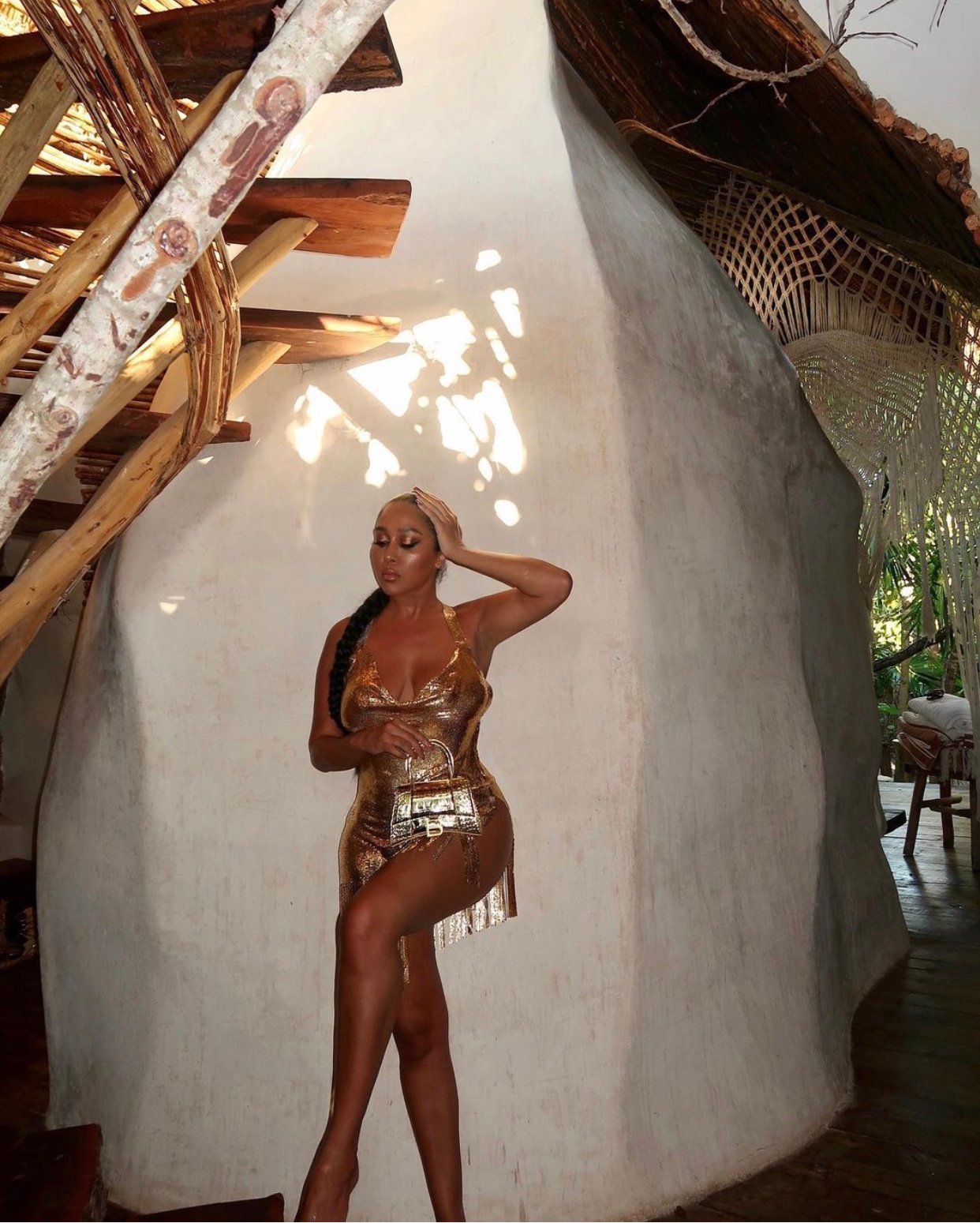 Image of GOLD MESH FRINGE MINI DRESS WITH STRAPPY BACK (OS)