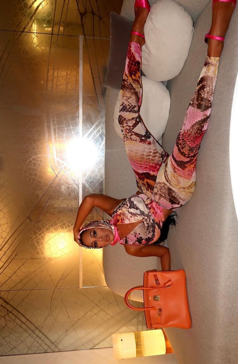 Image of SNAKE PRINT HALTER-NECK JUMPSUIT WITH HEADSCARF (LARGE)