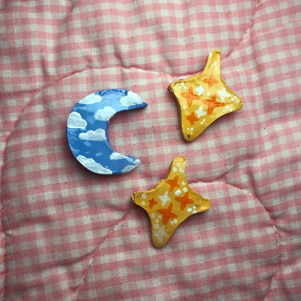 Image of Sky Moon and the Sparkly Sparkles Handmade Clay Pins