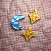 Image 1 of Sky Moon and the Sparkly Sparkles Handmade Clay Pins