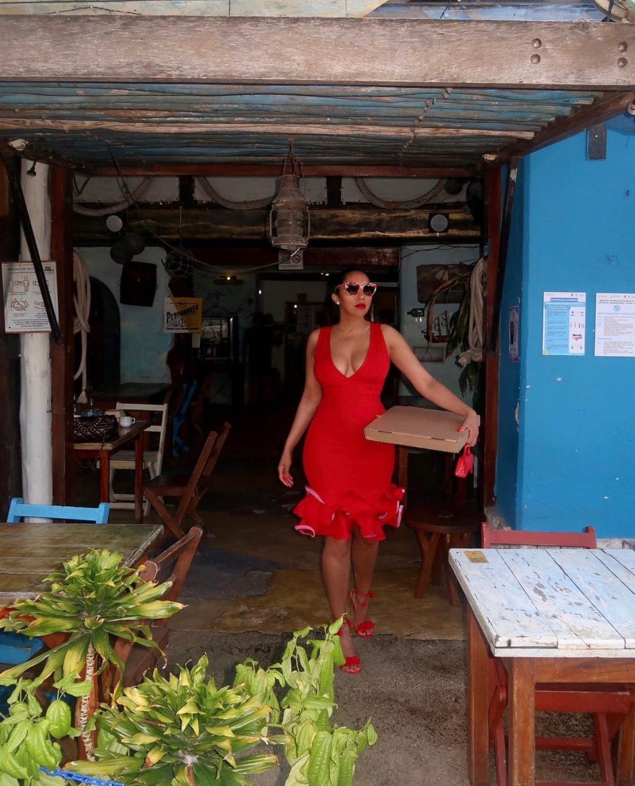Image of RED EXTRA RUFFLED MIDI DRESS (SMALL)