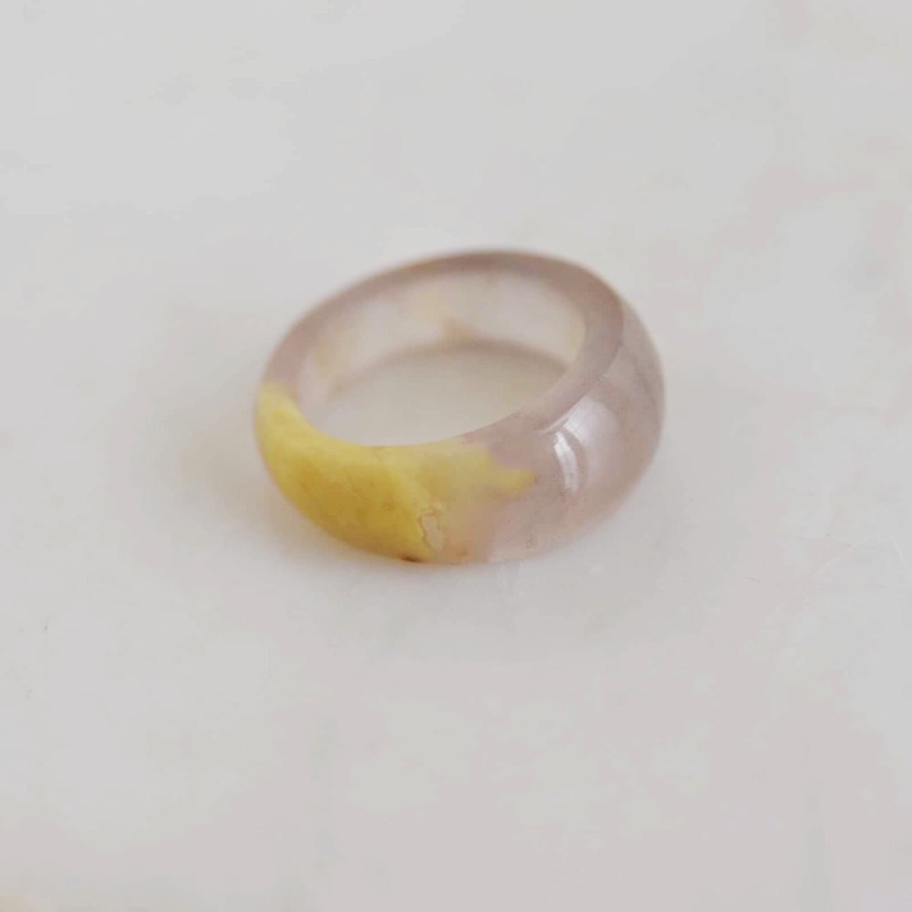 Image of Natural Yellow Brown Agate circle wide band ring