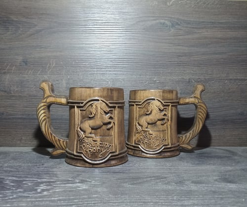 Image of Prancing Pony wooden beer mug, Lord of the things, Groomsman gift, Personalized beer mug, 22oz