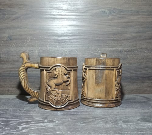 Image of Prancing Pony wooden beer mug, Lord of the things, Groomsman gift, Personalized beer mug, 22oz