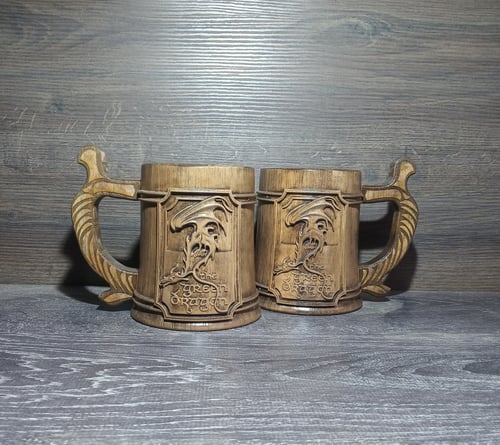 Image of Green Dragon wooden beer mug, Lord of the things, Groomsman gift, Personalized beer mug, 22oz
