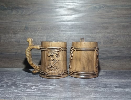 Image of Green Dragon wooden beer mug, Lord of the things, Groomsman gift, Personalized beer mug, 22oz