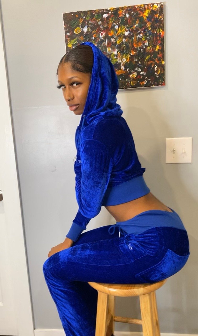 blue velvet sweat suit