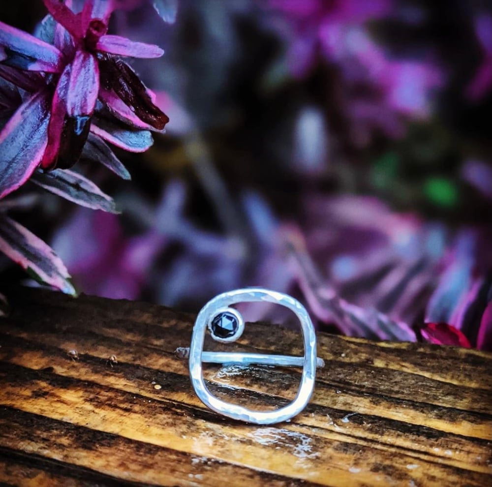 Image of Black Spinel Sterling Silver 925 Square Ring