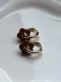 Image 2 of Brown Flower Huggies 18k Gold Plated