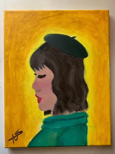 Image of Girl in Green Sweater Acrylic Painting