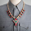 Santo Domingo Battery Bird Depression Era Necklace with Gypsum beads Turquoise, scrap plastic