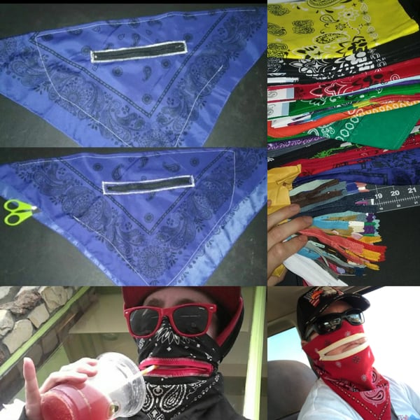 Image of Zipper Mouth Bandana Mask with Hidden Pocket