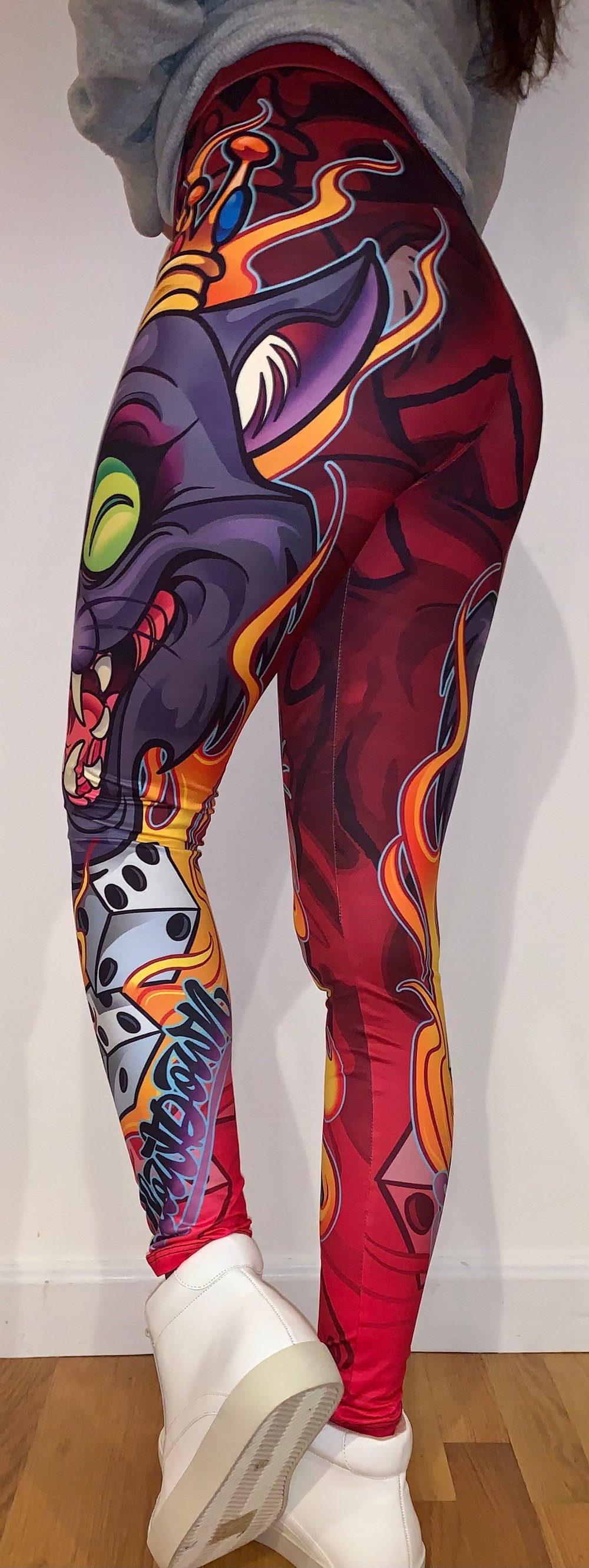 New School Cat Dice and Fire Leggings