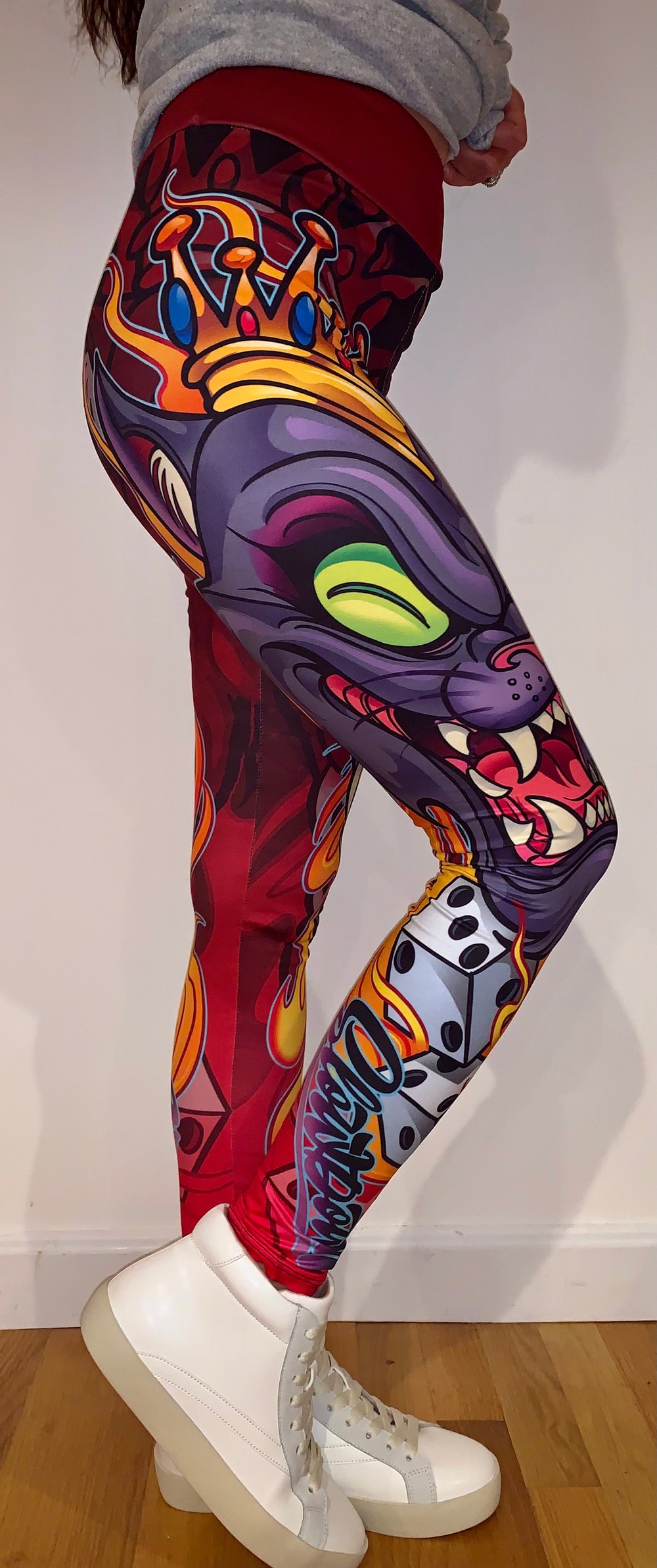 New School Cat Dice and Fire Leggings