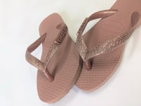 Image 3 of Havaianas Blush Pink Kid Glitter Flip Flops w/Havaianas Metal Lettering on Strap