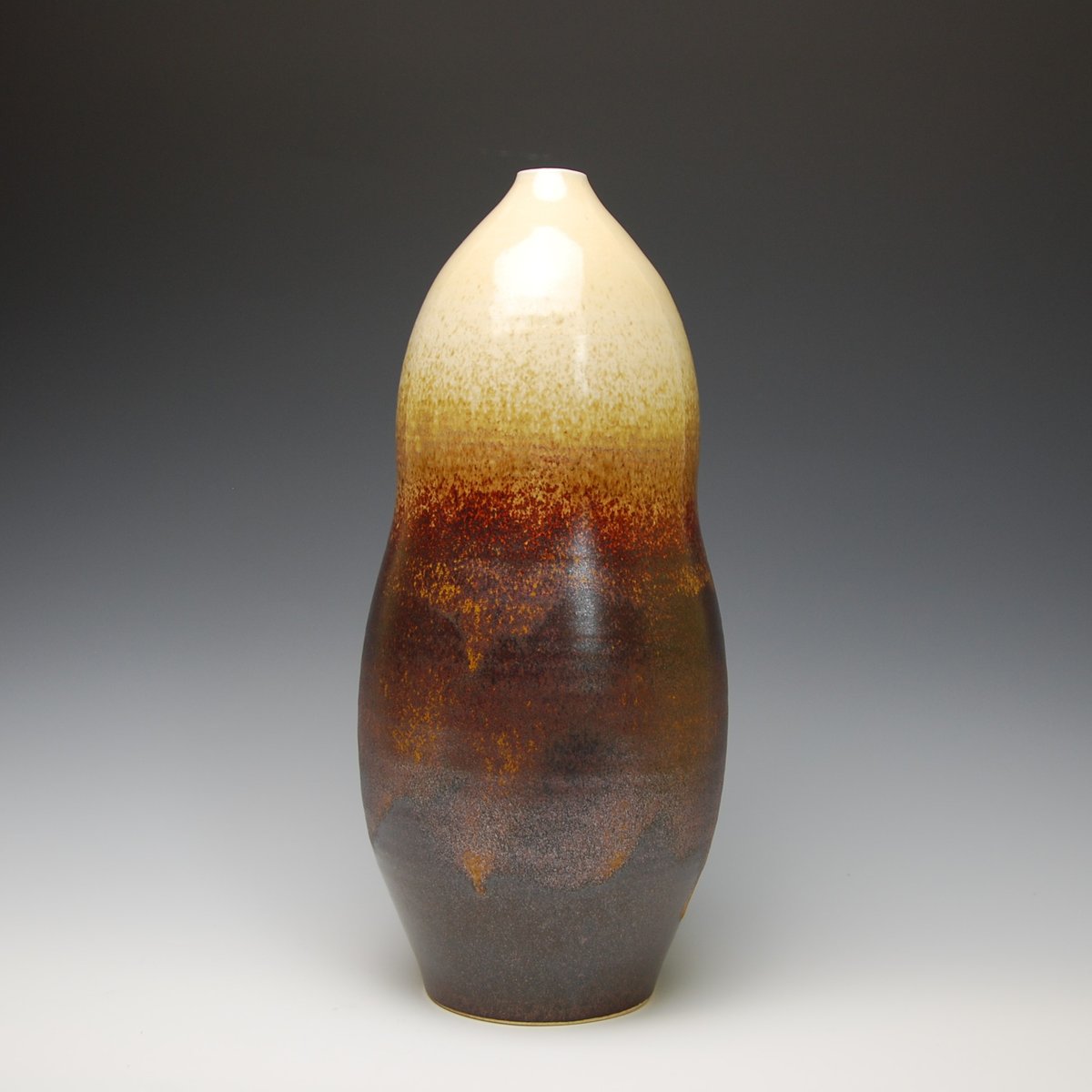 Image of Large, Narrow Vessel in Copper and White Sprayed Glaze