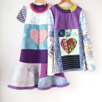 Image 2 of blues purple PATCHWORK HEART 10/12 VINTAGE FABRIC LONG SLEEVE COURTNEYCOURTNEY VALENTINES DAY TOP