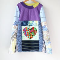 Image 1 of blues purple PATCHWORK HEART 10/12 VINTAGE FABRIC LONG SLEEVE COURTNEYCOURTNEY VALENTINES DAY TOP