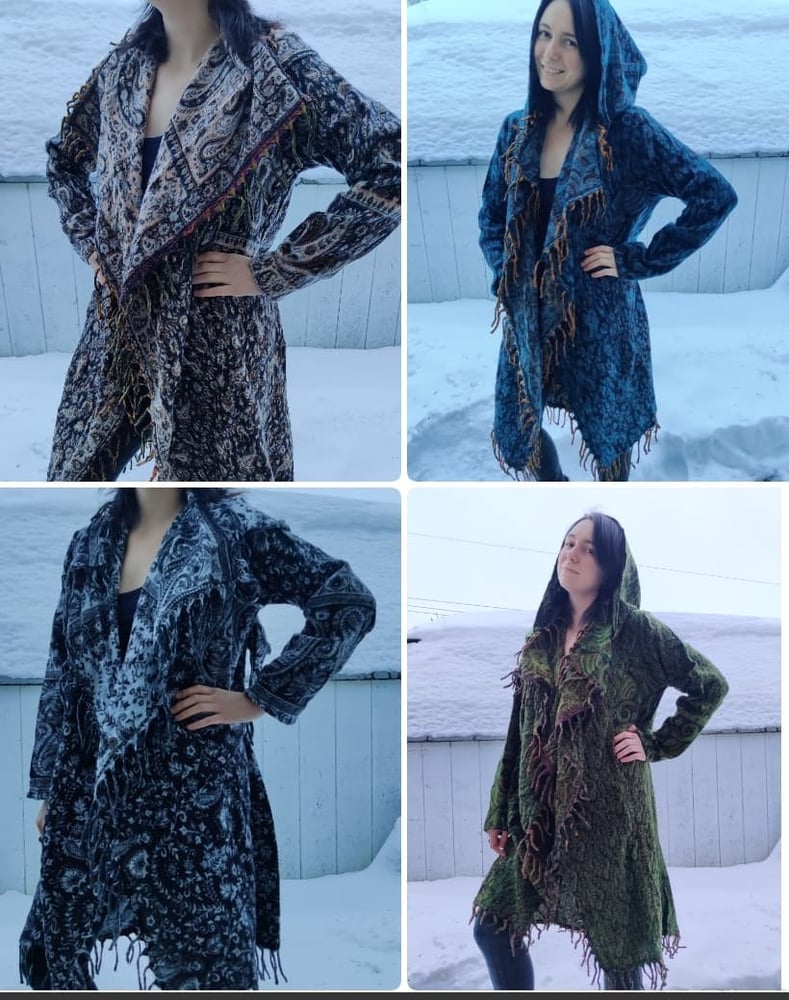 Image of Blue Paisley Fringe Coat