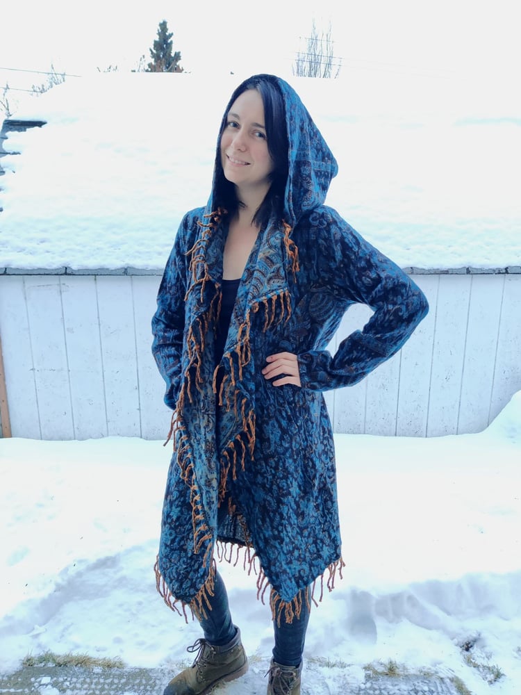 Image of Blue Paisley Fringe Coat