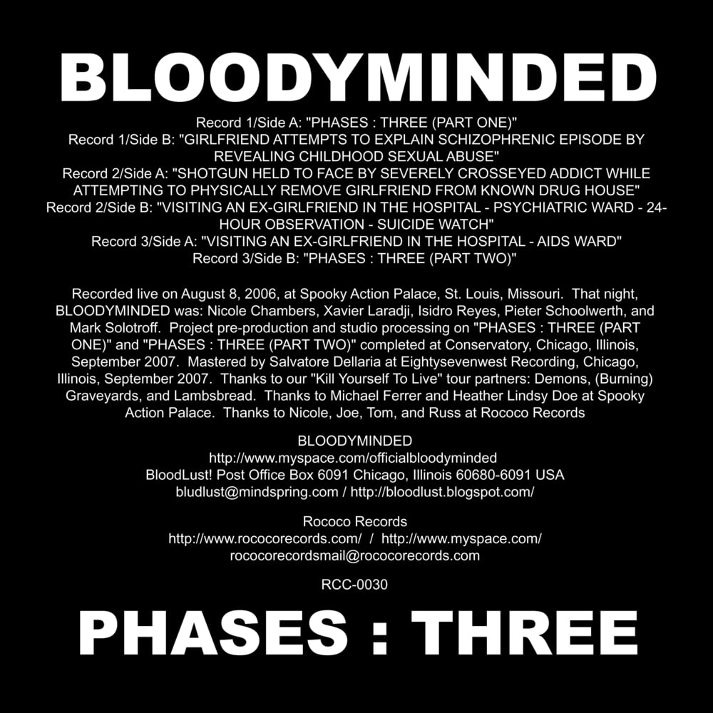 BLOODYMINDED "PHASES : THREE" 3x7-inch Box Set (Rococo Records)