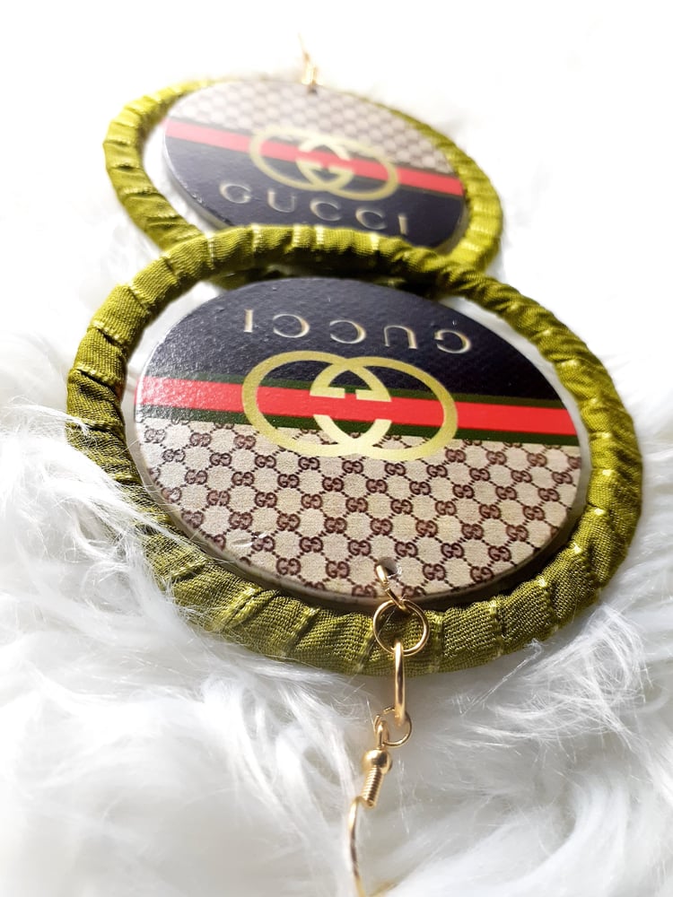 Image of Olive Green, Multi-Color, Designer, Hot Damn Who is That, Wood and Ribbon Earrings