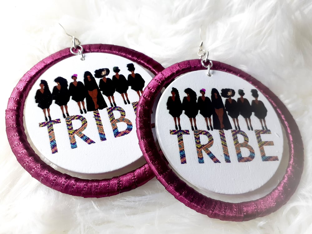 Image of Afrocentric, Melanin Tribe, African Fashion, Urban, Burgundy, Wood and Ribbon Dangling Earrings