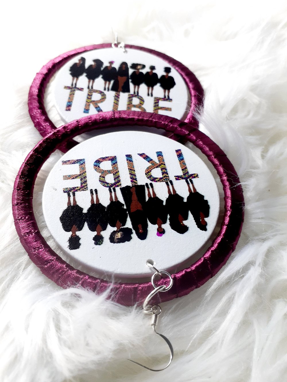 Image of Afrocentric, Melanin Tribe, African Fashion, Urban, Burgundy, Wood and Ribbon Dangling Earrings