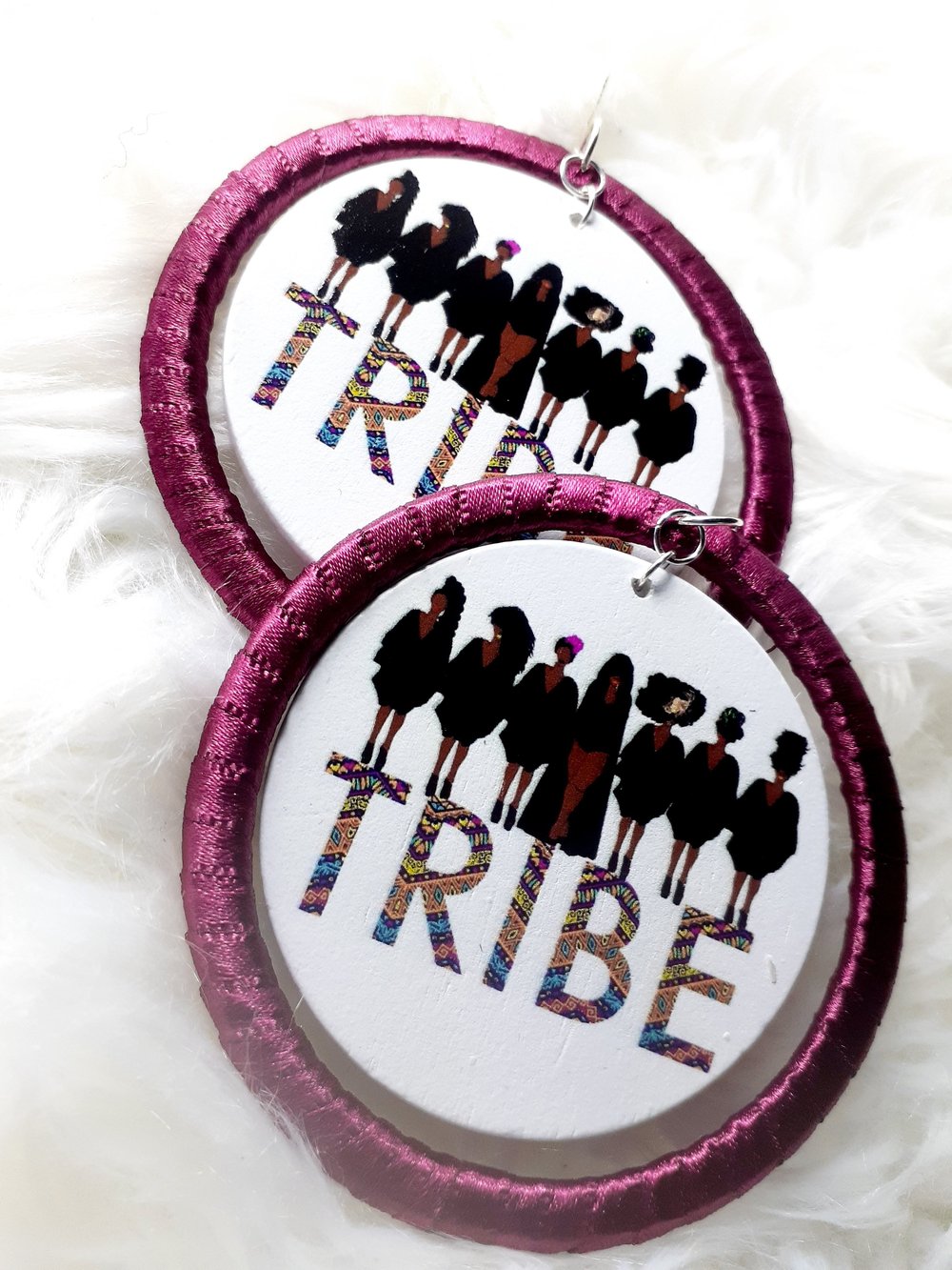 Image of Afrocentric, Melanin Tribe, African Fashion, Urban, Burgundy, Wood and Ribbon Dangling Earrings