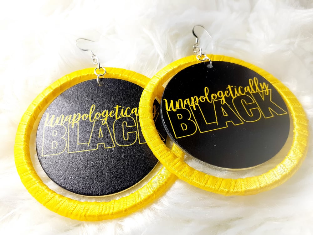 Image of Unapologetically Black, Black Power, Black Excellence, African Fashion, Wood and Ribbon Earrings