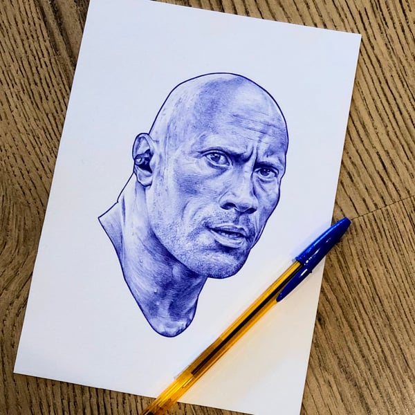 Image of DWAYNE ‘THE ROCK’ JOHNSON - BIRO PORTRAIT *ORIGINAL*