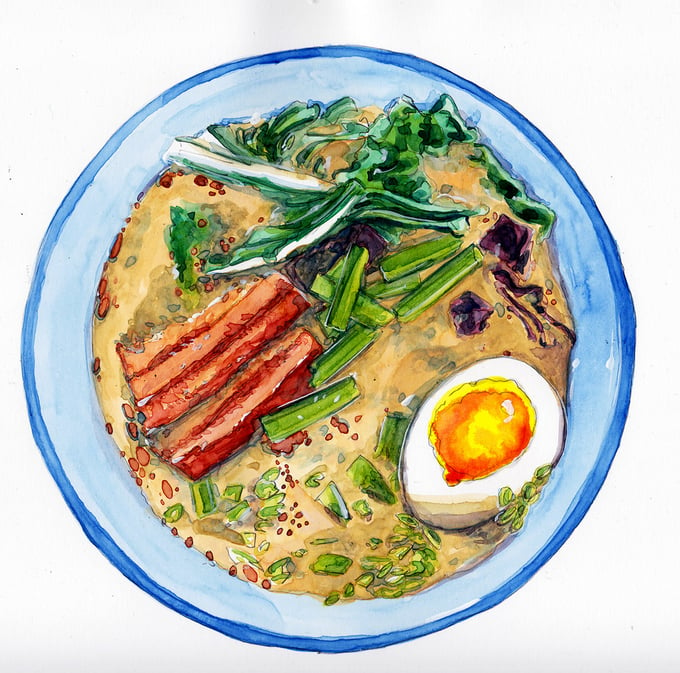 Image of Ramen in a nice blue bowl