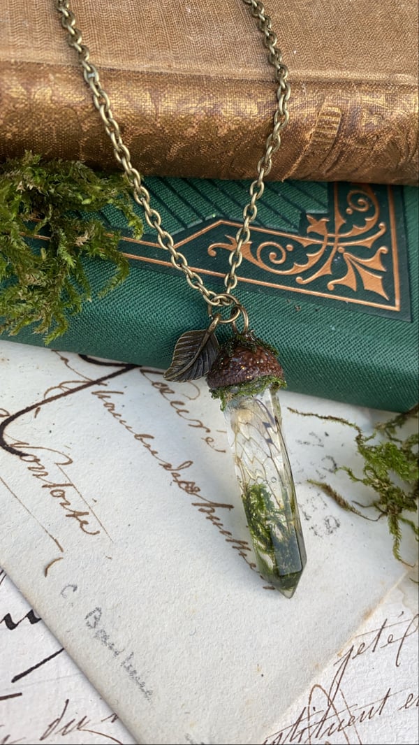 Image of Magical encapsulated faerie wing and moss pendant