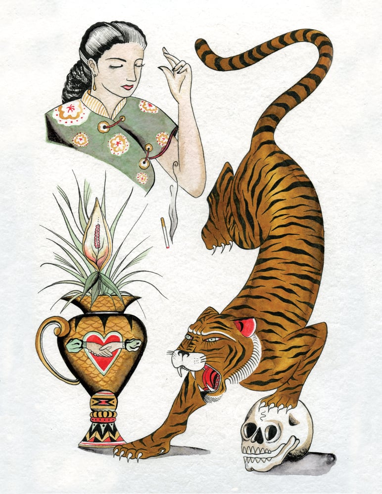 Image of Tiger & Smoking Lady (Print)