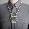 1950s Zuni Blue Thunderbird Safety Pin Seed Bead Necklace Folk Art 24 inches long