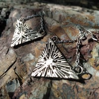 Image 1 of Bronze + sterling silver inverted pyramid dangle earrings