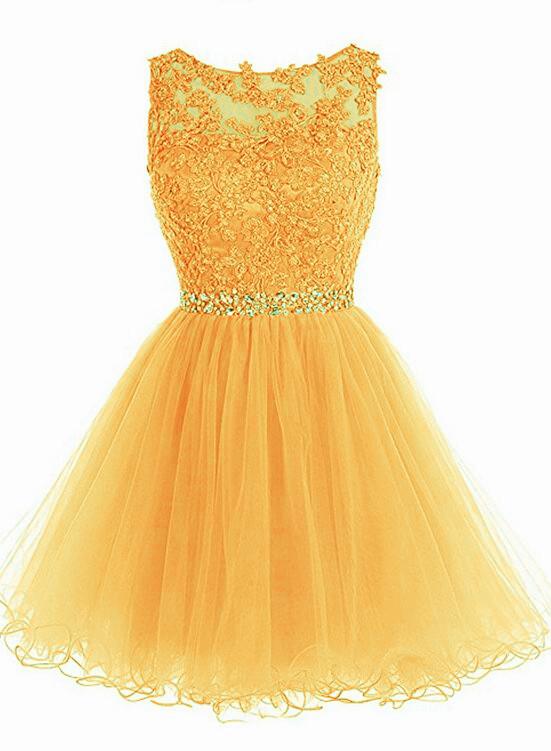 Yellow Puffy Short Prom Dresses