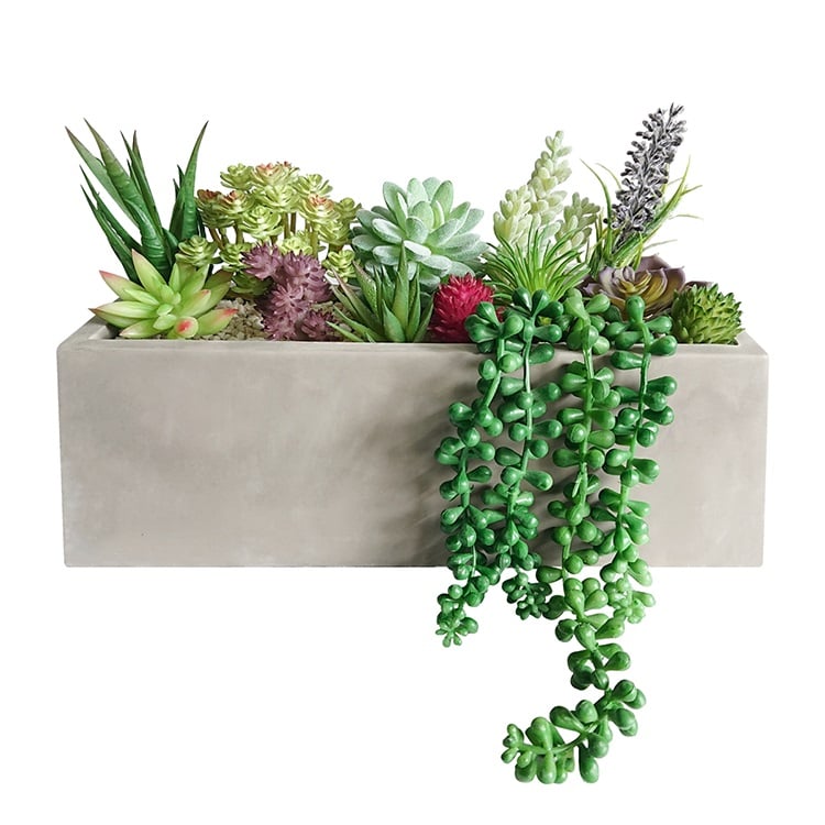 Image of High quality 13 pcs Assorted faux artificial succulent plants in Rectangular cement concrete Planter