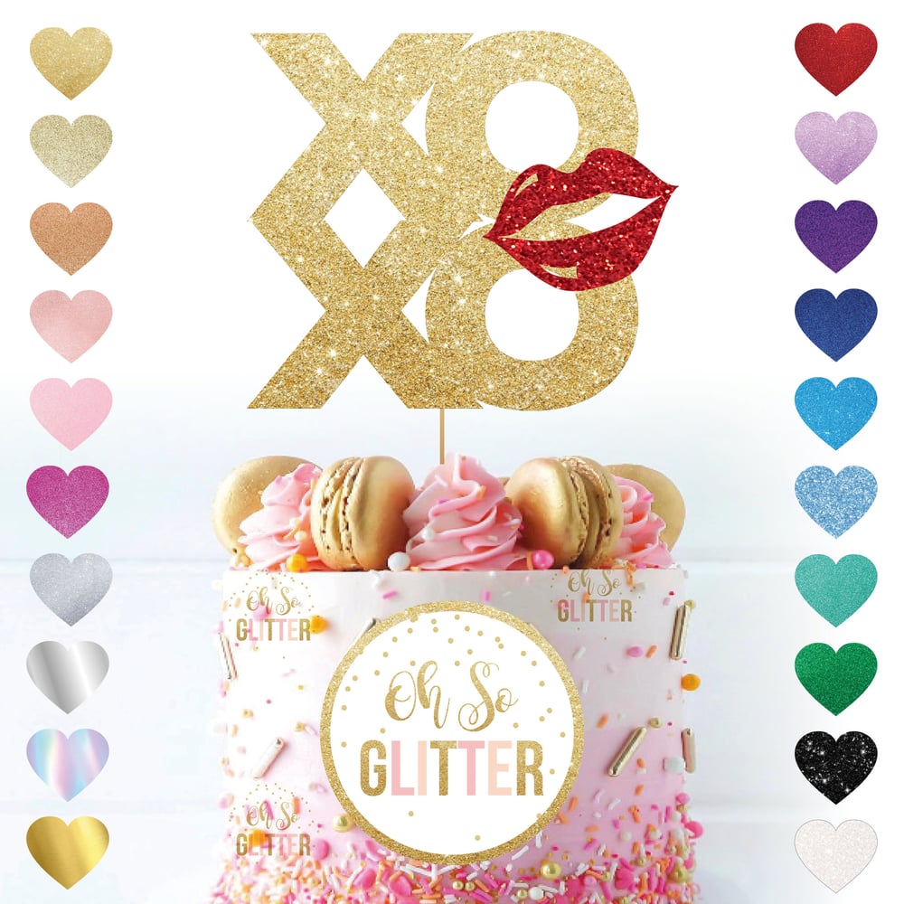 Image of Xoxo Valentines Kiss Glitter Cake Topper