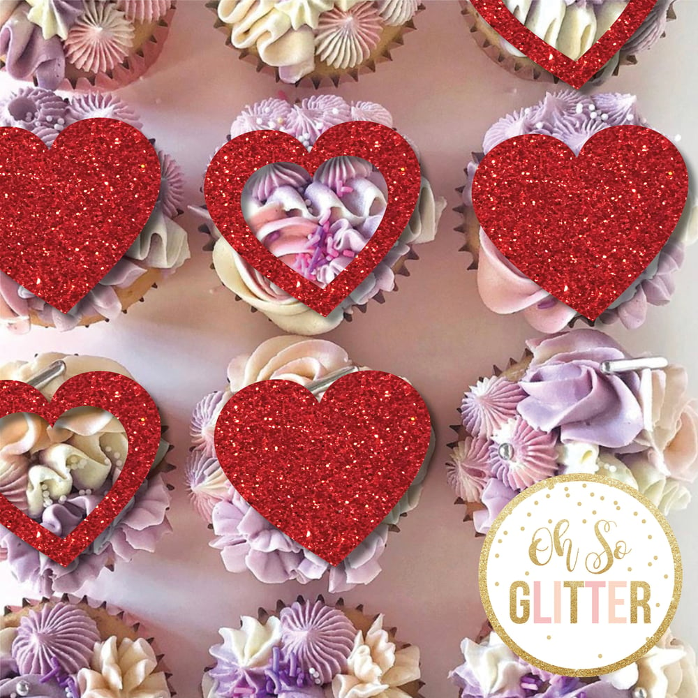 Image of Hearts Valentines Cupcake toppers - no sticks