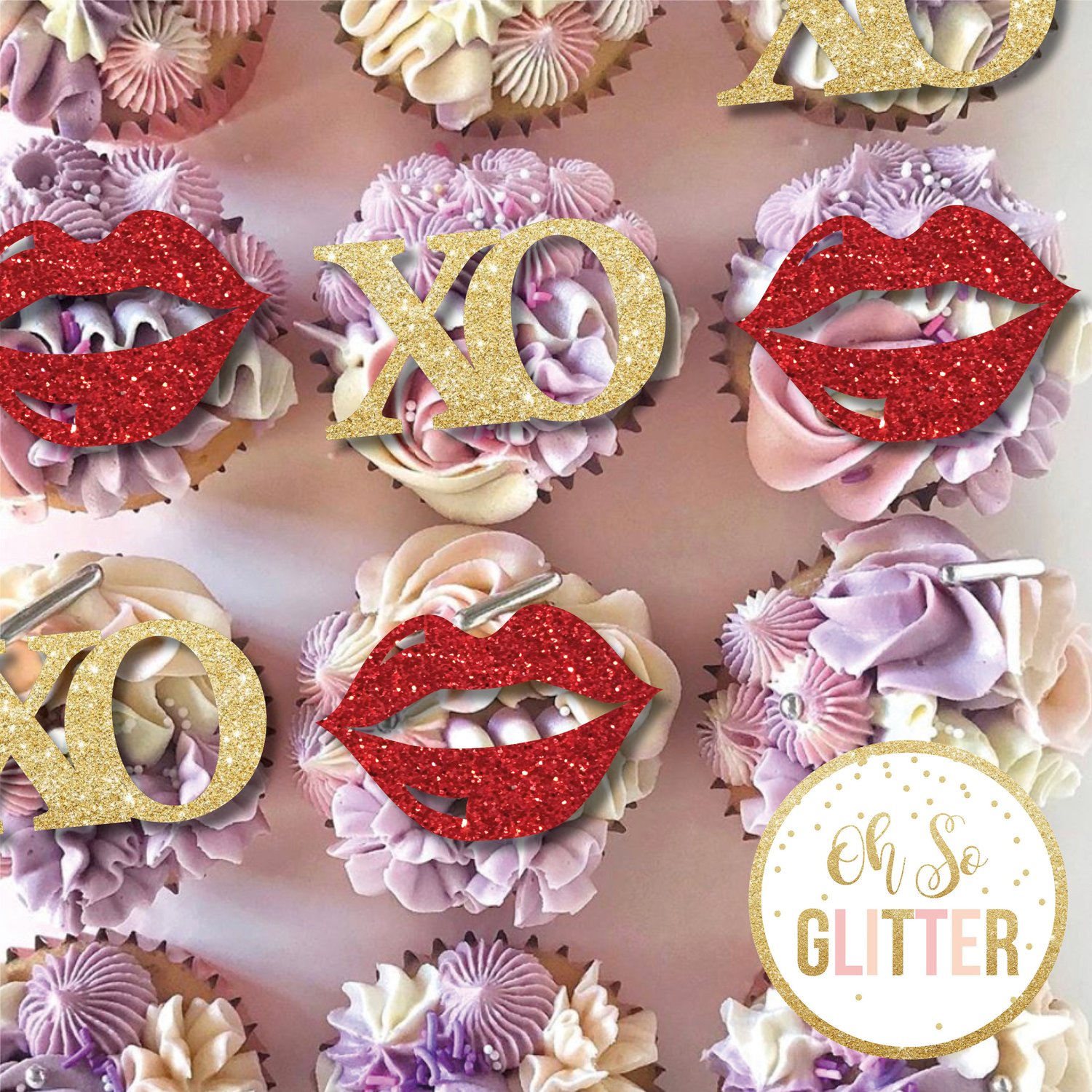 Image of Xoxo Lips - Valentines Cupcake toppers - no sticks