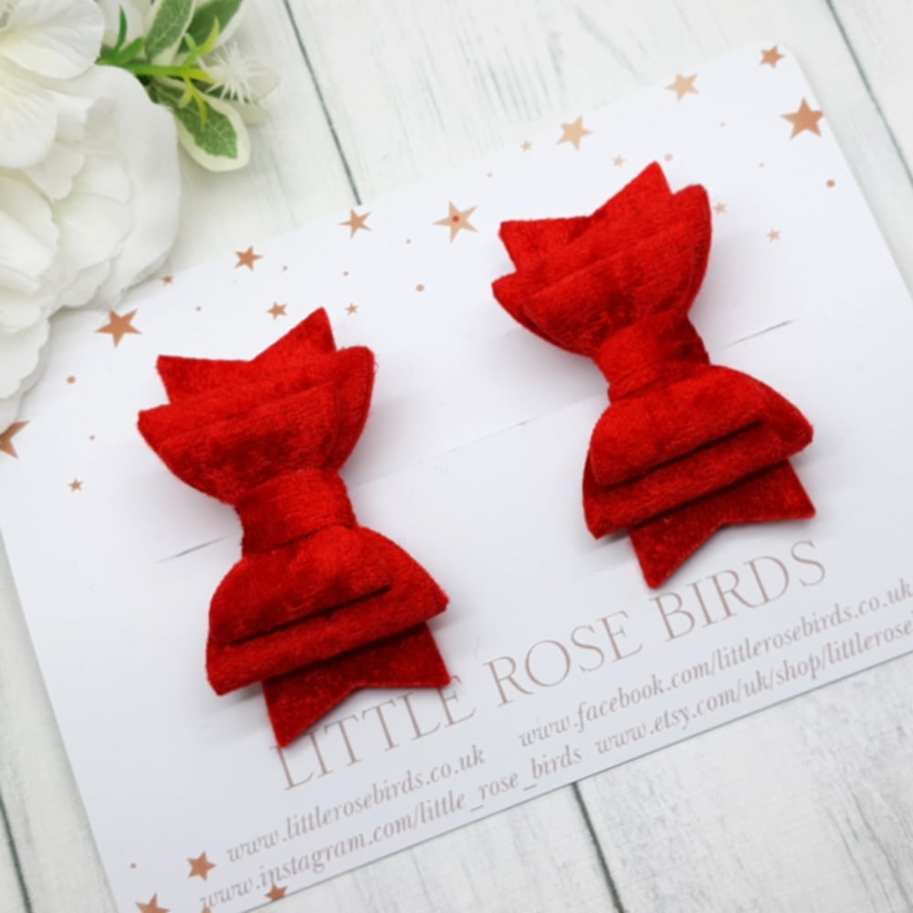 Image of Red Velvet Pigtail Bows