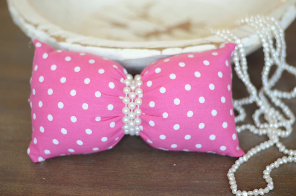 Image of Polka dots bow pillow (dark pink)