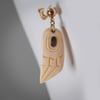 Patty Fawn Ravens Claw Earrings carved out of Walrus Bones Mother of Pearl Inlay with gold posts