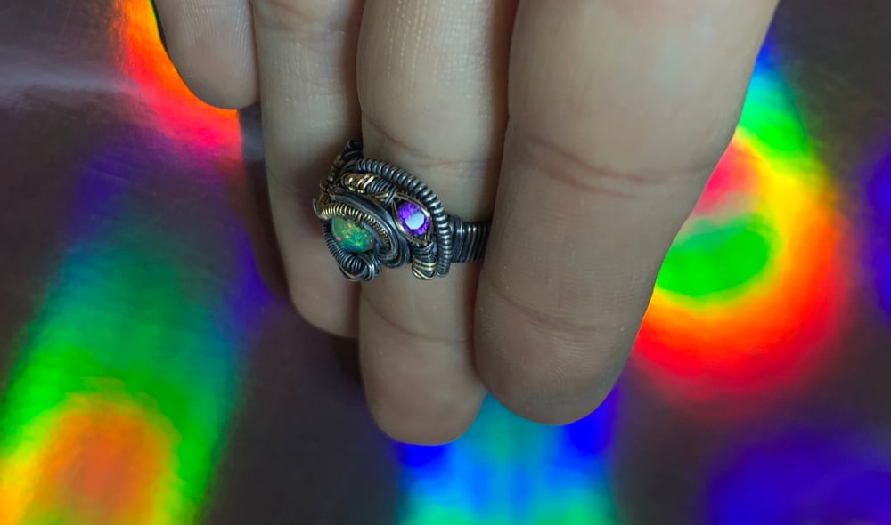 CUSTOM/ SIZE 3.5 OPAL/ AMETHYST RING