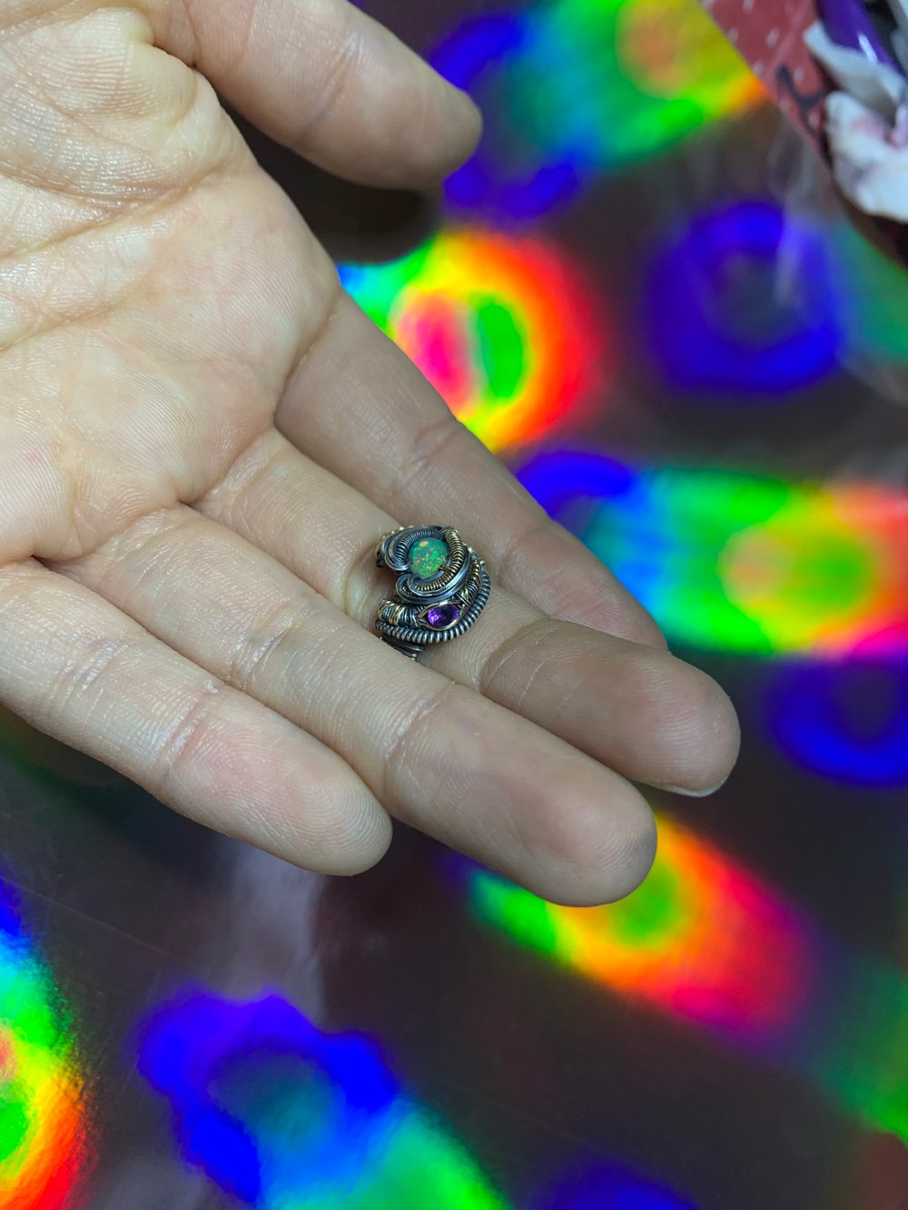 CUSTOM/ SIZE 3.5 OPAL/ AMETHYST RING