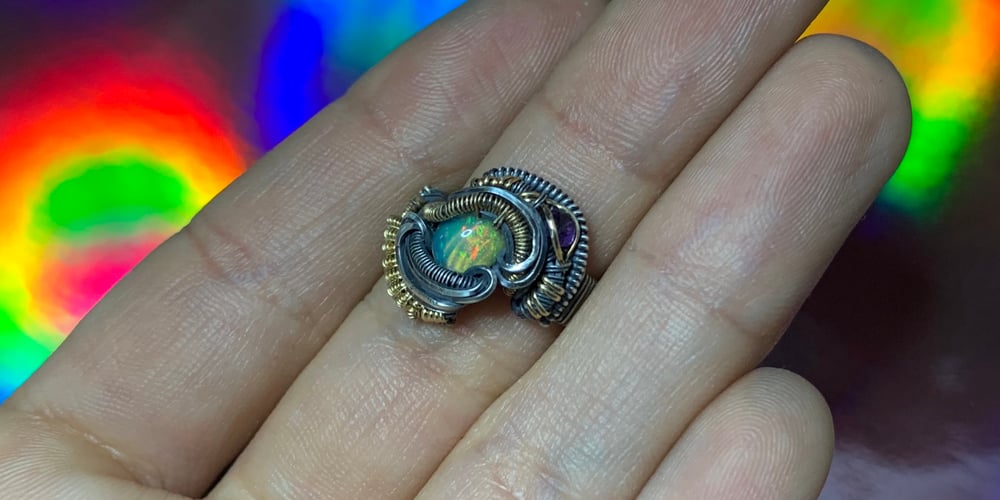 CUSTOM/ SIZE 3.5 OPAL/ AMETHYST RING