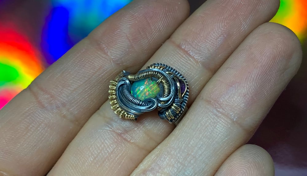 CUSTOM/ SIZE 3.5 OPAL/ AMETHYST RING