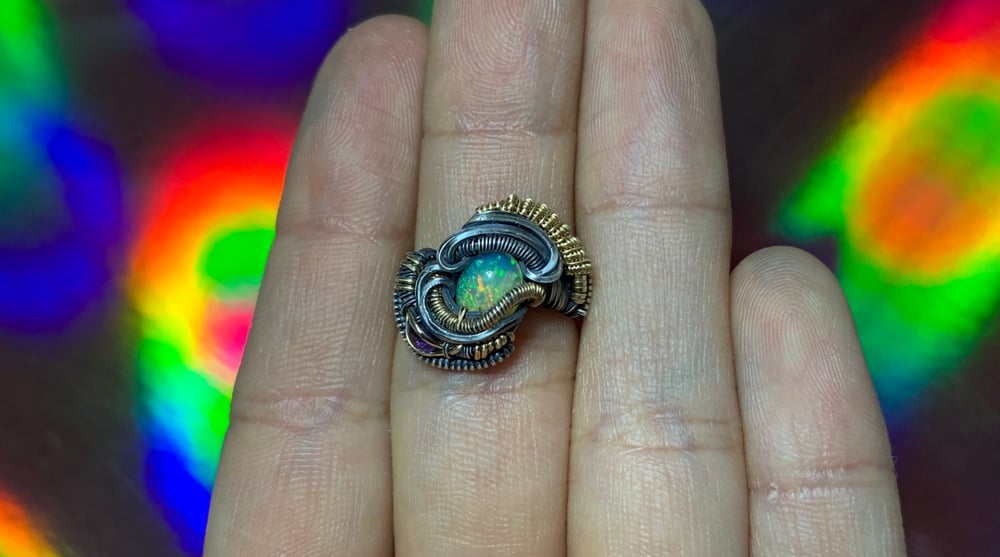 CUSTOM/ SIZE 3.5 OPAL/ AMETHYST RING